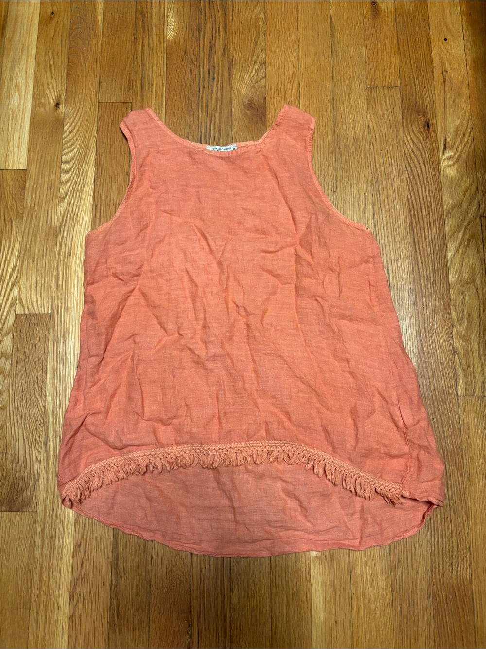 Francesca Bettini 100% Linen Orange Sleeveless Tank Fringe
